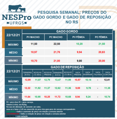 Pesquisa NesPro – cotação do gado